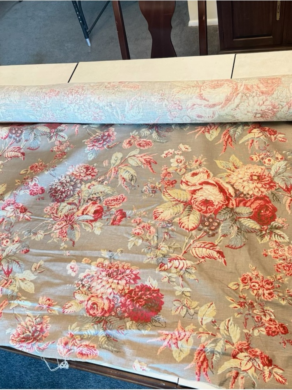 Laura Ashley Floral Fabric Roll in Rose and Cream - cotton